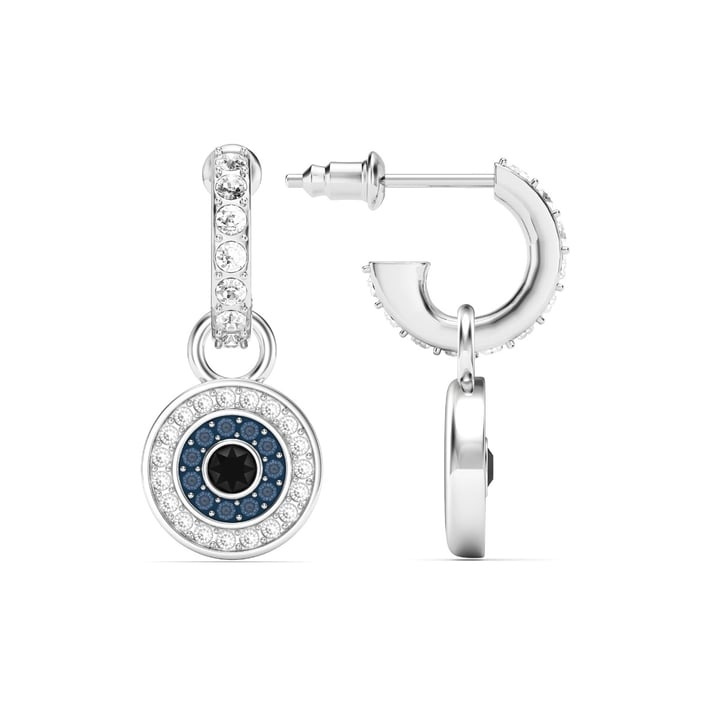 Evil Eye Circle Hoop Earrings Crystals Rhodium Plated