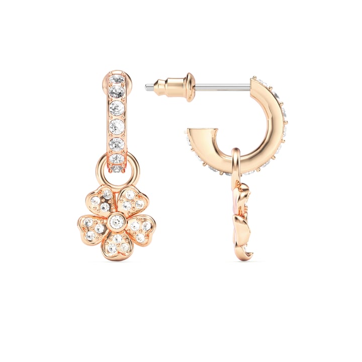 Cherry Blossom Flower Hoop Earrings Clear Crystals Pave Rose Gold Plated