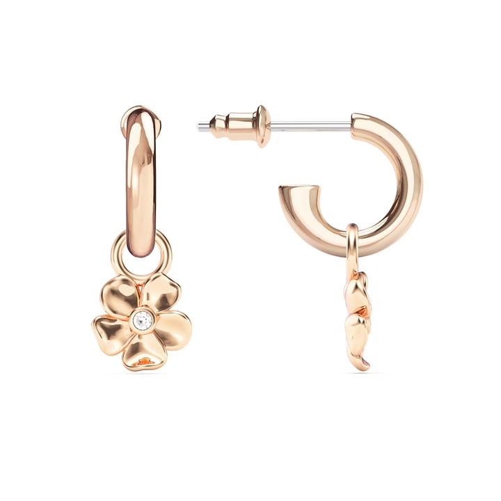 Cherry Blossom Flower Hoop Earrings Clear Crystals Rose Gold Plated
