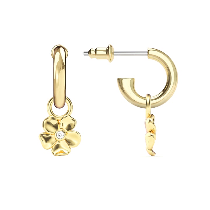 Cherry Blossom Flower Hoop Earrings Clear Crystals Gold Plated
