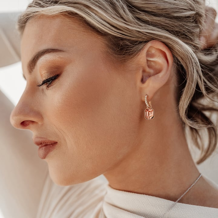 Octagon Drop Earrings Vintage Rose Crystals Rose Gold Plated