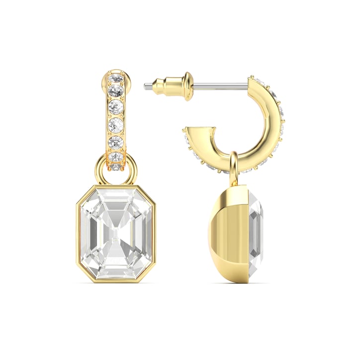 Octagon Drop Earrings Clear Crystals Gold Plated