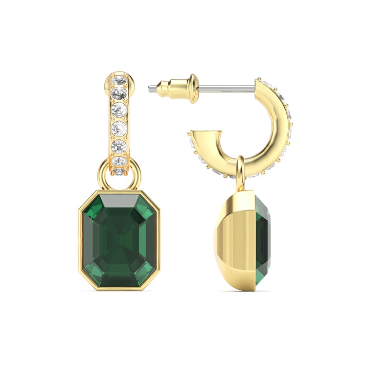 Octagon Drop Earrings Emerald Crystals Gold Plated