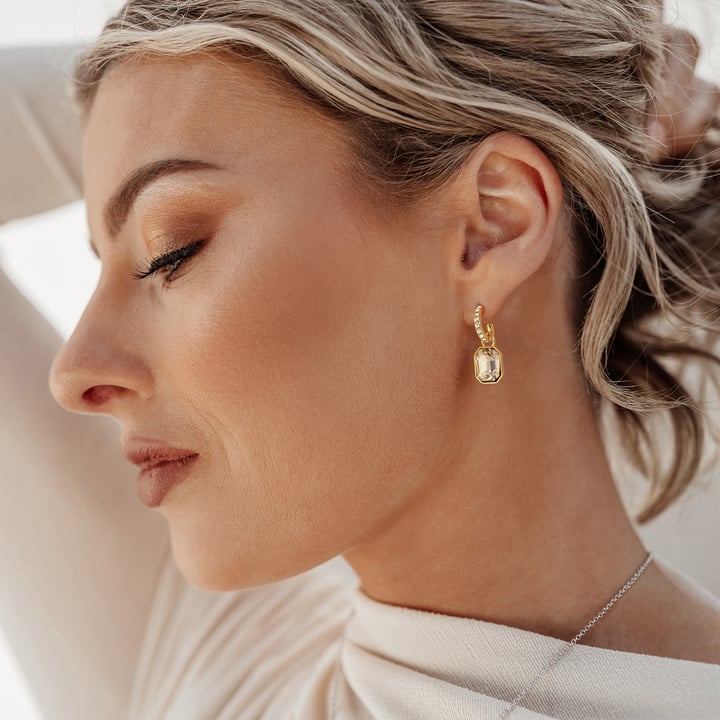 Octagon Drop Earrings Crystal Golden Shadow Crystals Gold Plated