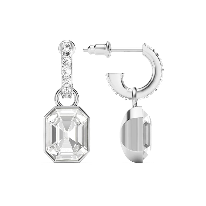 Octagon Drop Earrings Clear Crystals Rhodium Plated