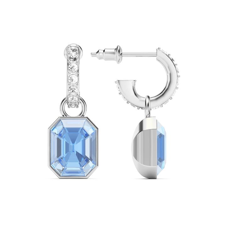 Octagon Drop Earrings Light Sapphire Crystals Rhodium Plated