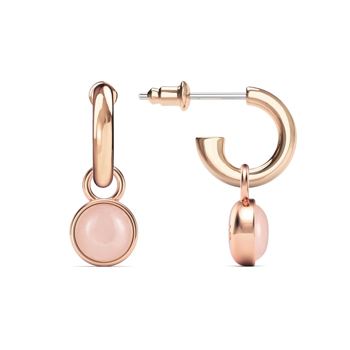 Round Cabochon Drop Earrings Rose Quartz Rose Gold Plated