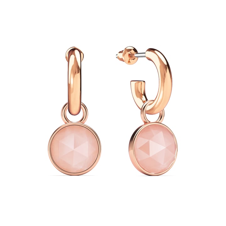 Round Rose Cut Rose Quartz Drop Earrings Rose Gold Plated