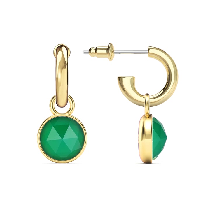 Round Rose Cut Green Onyx Drop Earrings Gold Plated
