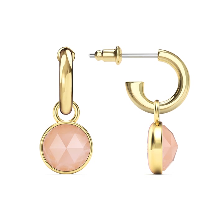 Round Rose Cut Rose Quartz Drop Earrings Gold Plated
