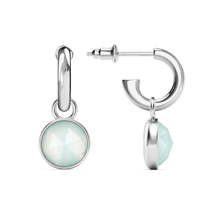 Round Rose Cut Amazonite Drop Earrings Rhodium Plated
