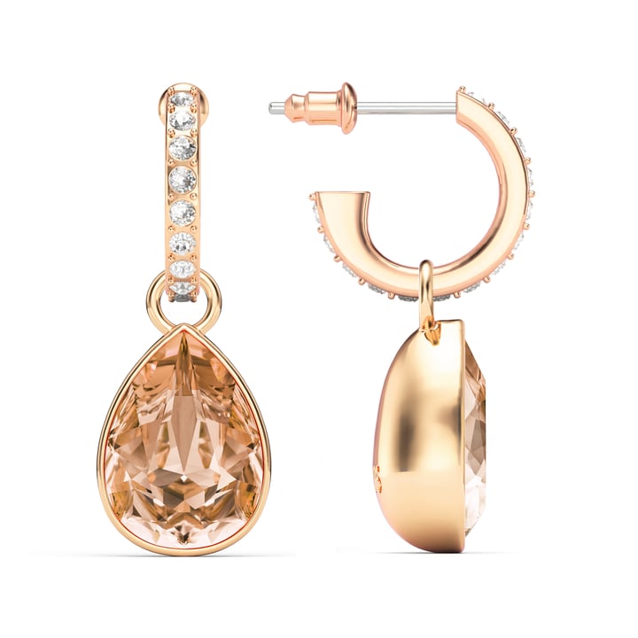 Statement Teardrop Light Peach Crystals Drop Earrings Rose Gold Plated