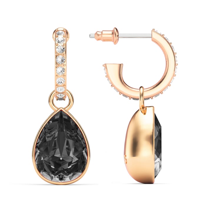 Statement Teardrop Crystal Silver Night Crystals Drop Earrings Rose Gold Plated