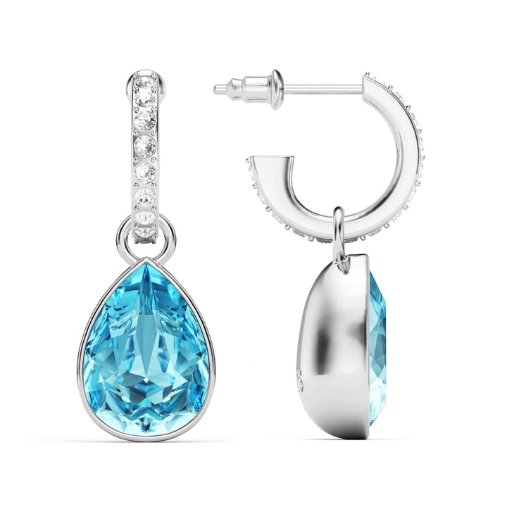 Statement Teardrop Aquamarine Crystals Drop Earrings Rhodium Plated