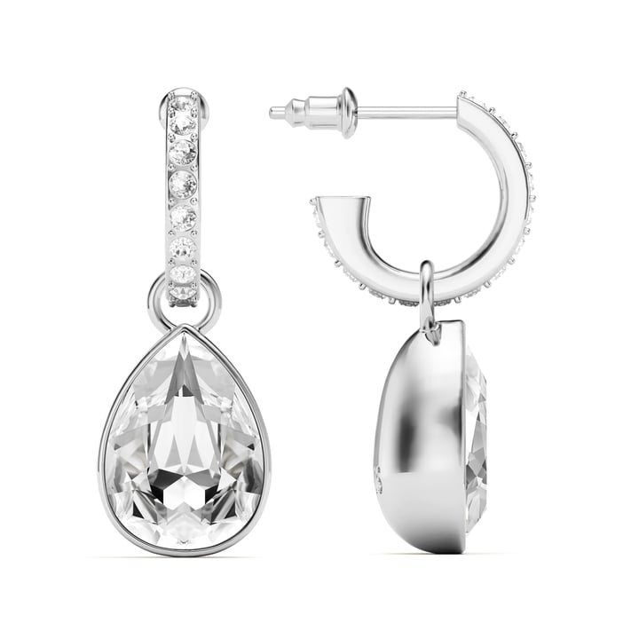 Statement Teardrop Clear Crystals Drop Earrings Rhodium Plated