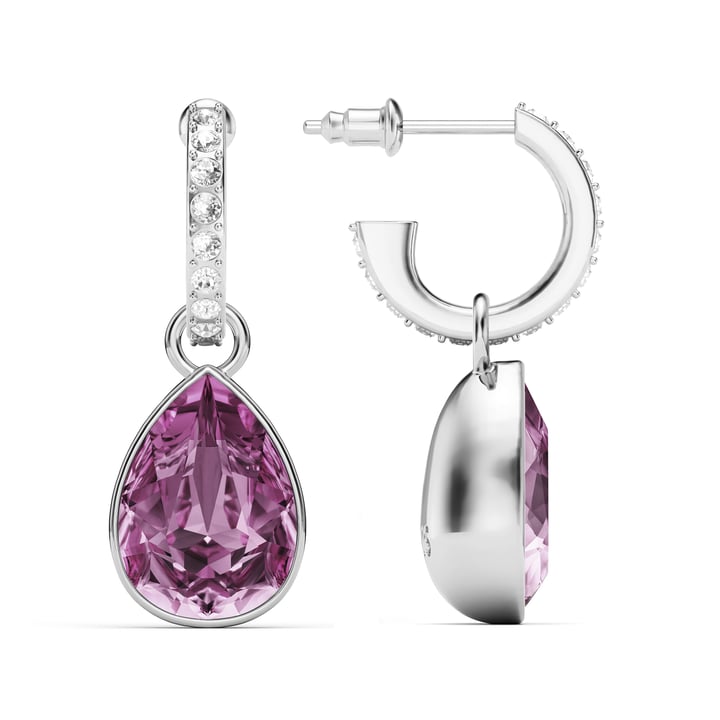 Statement Teardrop Light Amethyst Crystals Drop Earrings Rhodium Plated