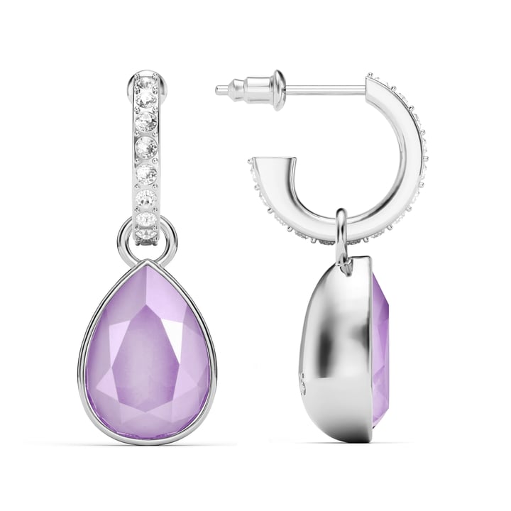Statement Teardrop Crystal Lilac Shadow Crystals Drop Earrings Rhodium Plated