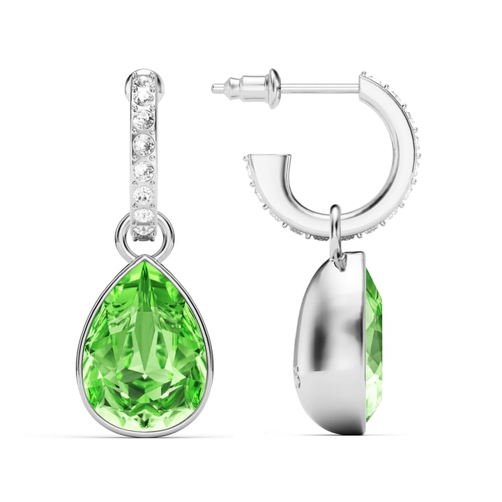 Statement Teardrop Peridot Crystals Drop Earrings Rhodium Plated