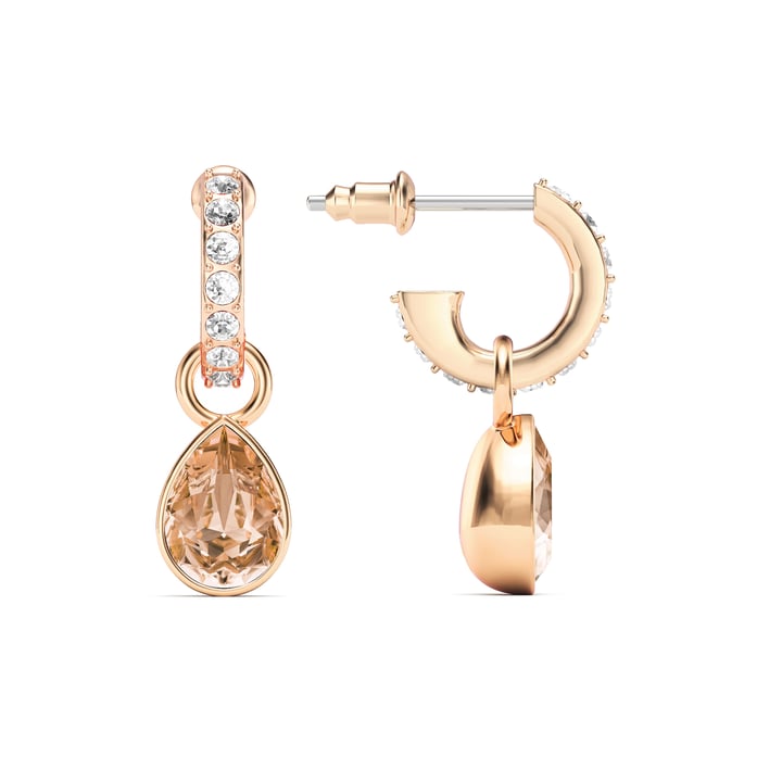 Petite Teardrop Light Peach Crystals Drop Earrings Rose Gold Plated