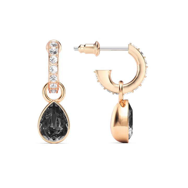 Petite Teardrop Crystal Silver Night Crystals Drop Earrings Rose Gold Plated