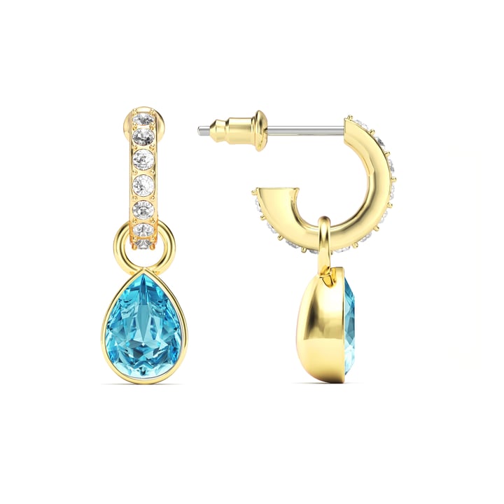 Petite Teardrop Aquamarine Crystals Drop Earrings Gold Plated
