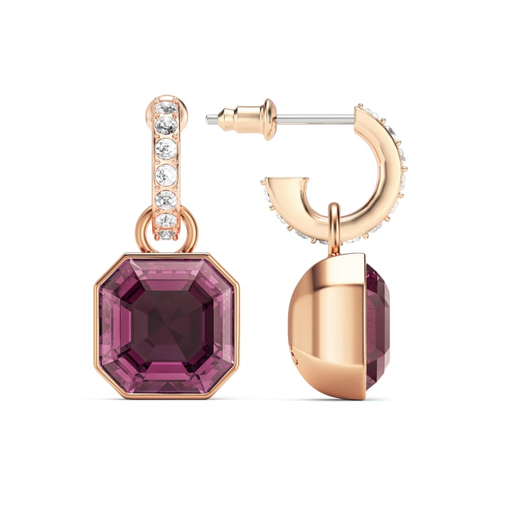 Asscher Mix Charms and Eternity 11mm Carrier Earrings Set Iris Rose Gold Plated