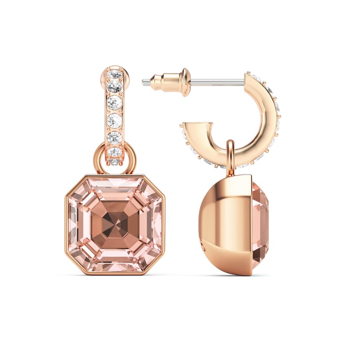 Asscher Mix Charms and Eternity 11mm Carrier Earrings Set Vintage Rose Rose Gold Plated
