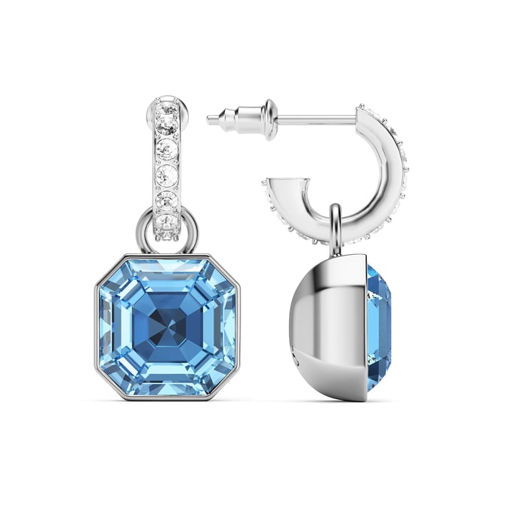 Asscher Mix Charms and Eternity 11mm Carrier Earrings Set Light Sapphire Rhodium Plated