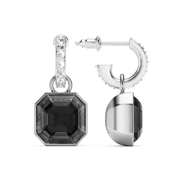 Asscher Mix Charms and Eternity 11mm Carrier Earrings Set Crystal Silver Night Rhodium Plated