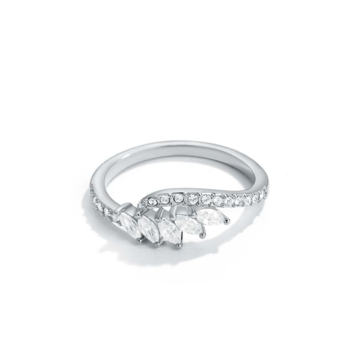 Aelia Ring with CZ and Clear Swarovski Crystals Rhodium Plated