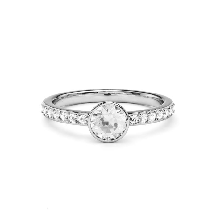 Solitaire Petite Round Ring Clear Crystals Rhodium Plated