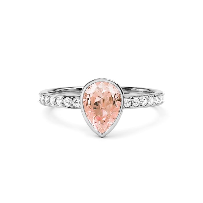 Solitaire Petite Teardrop Ring with Vintage Rose Crystals Rhodium Plated