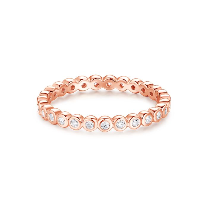 Alluring Small Brilliant Cut Stackable Ring Sterling Silver Rose Gold Plated