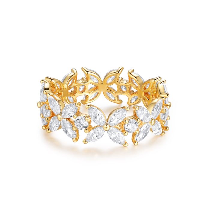 Victoria Alternating Statement Ring Sterling Silver Gold Plated Bridal Cocktail