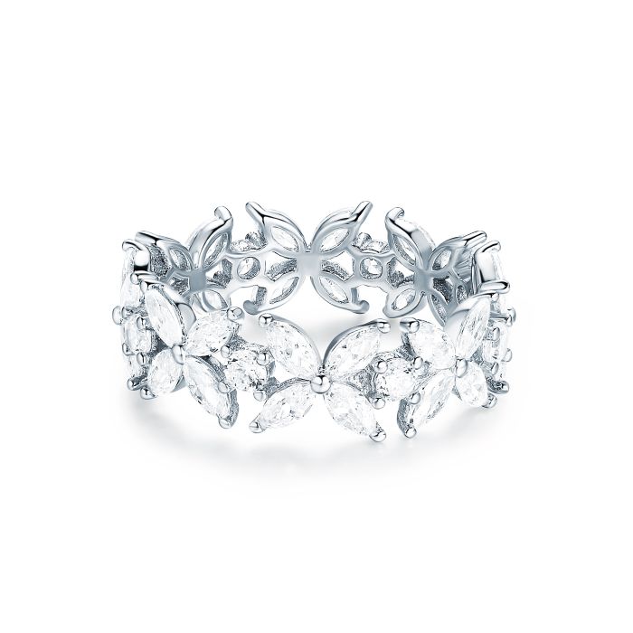 Victoria Alternating Statement Ring Sterling Silver White Gold Plated Bridal Cocktail