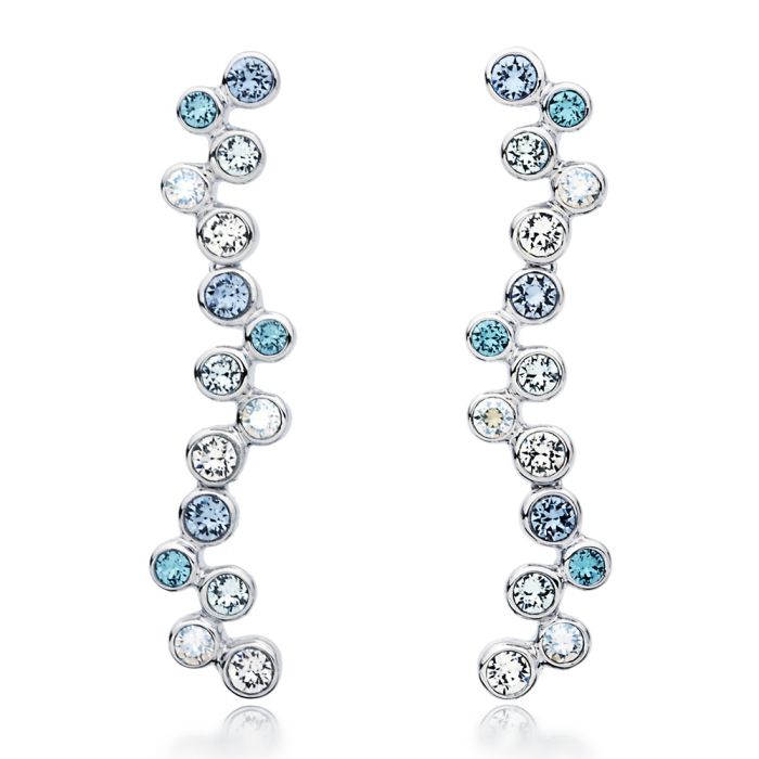 Fidelity Drop Earrings with Blue Swarovski Crystals Dangle Wedding Rhodium Plated