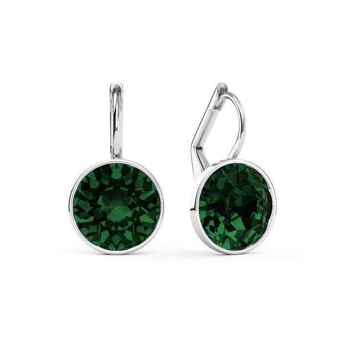Bella Earrings with 4 Carat Emerald Crystals Rhodium Plated