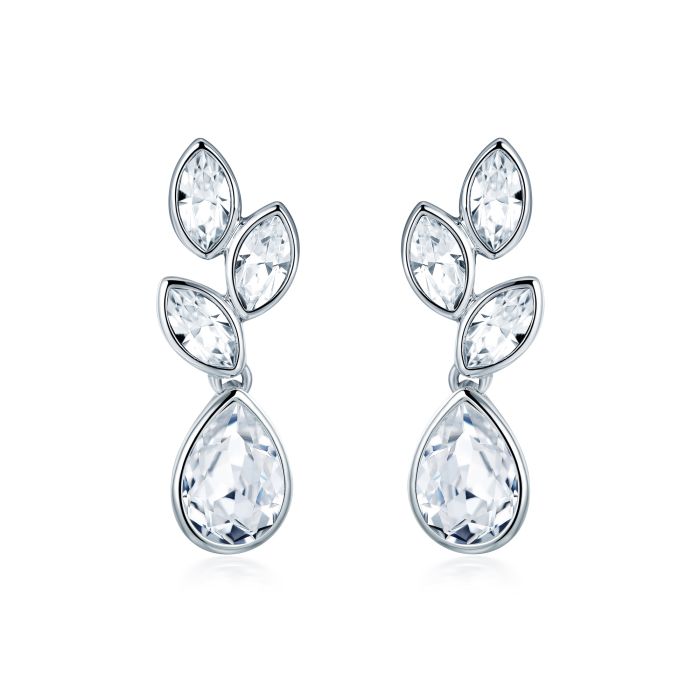 Tranquillity Drop Earrings with Clear Swarovski Crystals Bridal Wedding Rhodium Plated