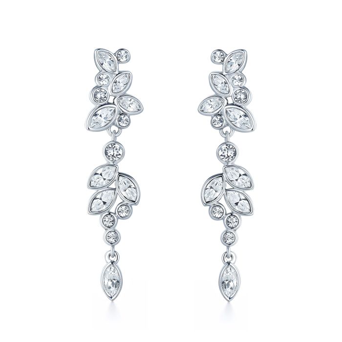 Drop Earrings with Clear Swarovski Crystals Rhodium Plated Bride Wedding Bridesmaid