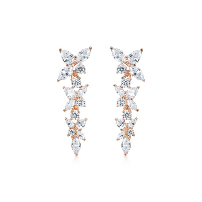 Victoria Cluster Drop Hanging Earrings CZ Rose Gold Plated Bridal Wedding MYJS