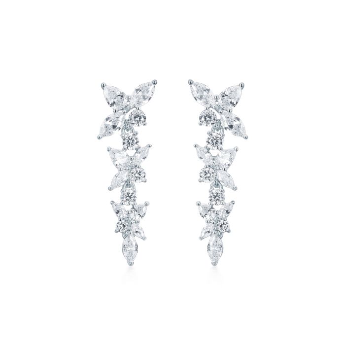 Victoria Cluster Drop Hanging Earrings CZ WGP Bridal Wedding Bridesmaid MYJS