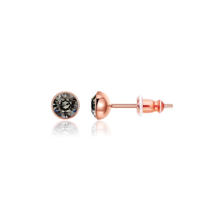 Signature Stud Earrings with 3 Sizes Crt Swarovski Black Diamond Crystals Rose Gold Plated