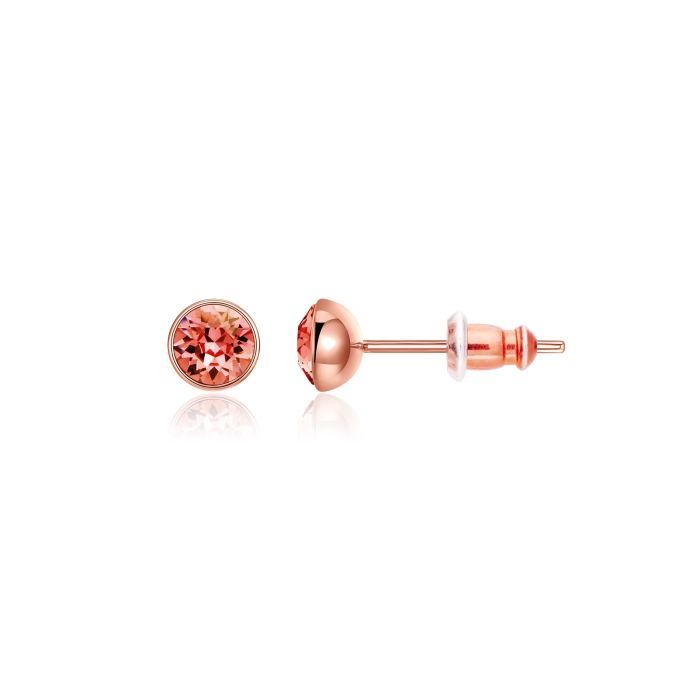 Signature Stud Earrings with 3 Sizes Crt Padparadscha Swarovski Crystals Rose Gold Plated