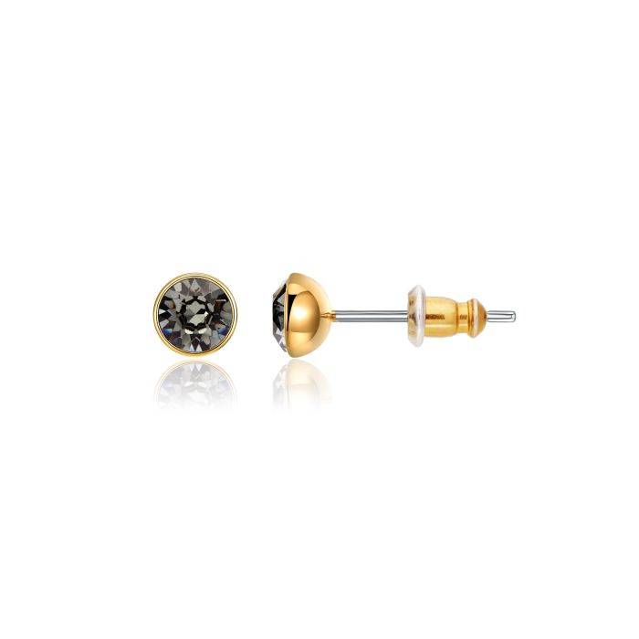 Signature Stud Earrings with 3 Sizes Carat Black Diamond Swarovski Crystals Gold Plated