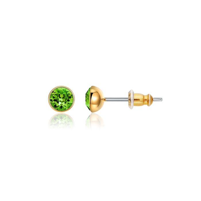 Signature Stud Earrings with 3 Sizes Carat Fern Green Swarovski Crystals Gold Plated