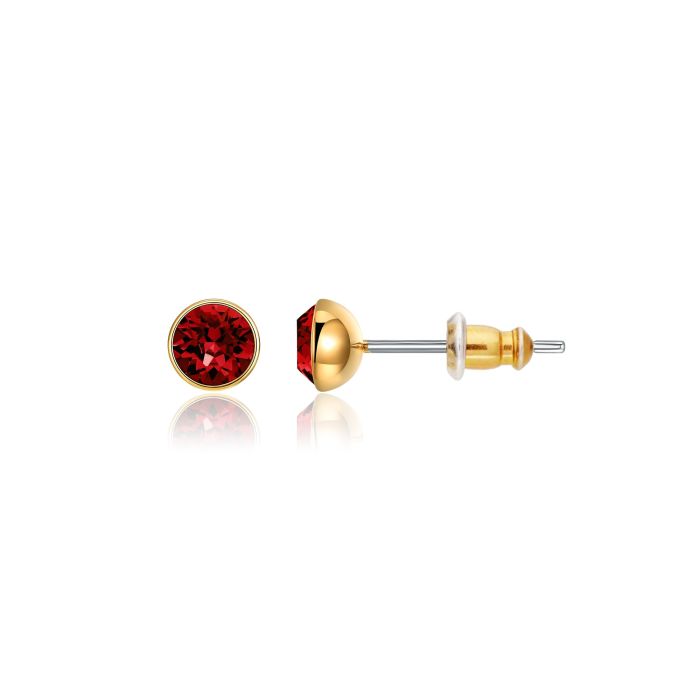 Signature Stud Earrings with 3 Sizes Carat Ruby Swarovski Crystals Gold Plated