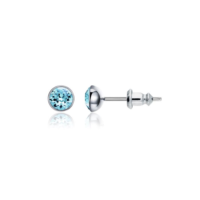 Signature Stud Earrings with 3 Sizes Carat Aquamarine Swarovski Crystals Rhodium Plated