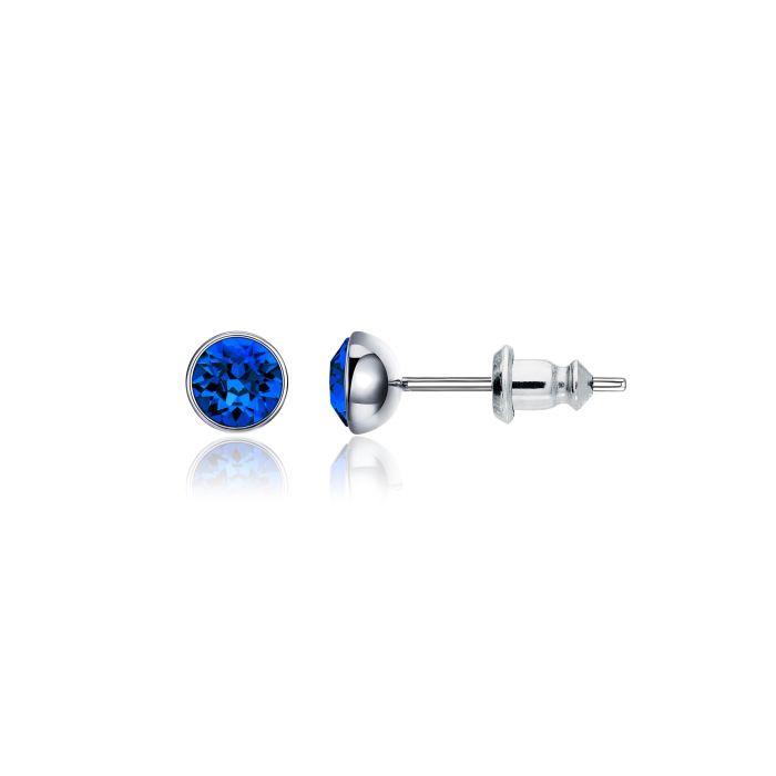 Signature Stud Earrings with 3 Sizes Carat Capri Blue Swarovski Crystals Rhodium Plated