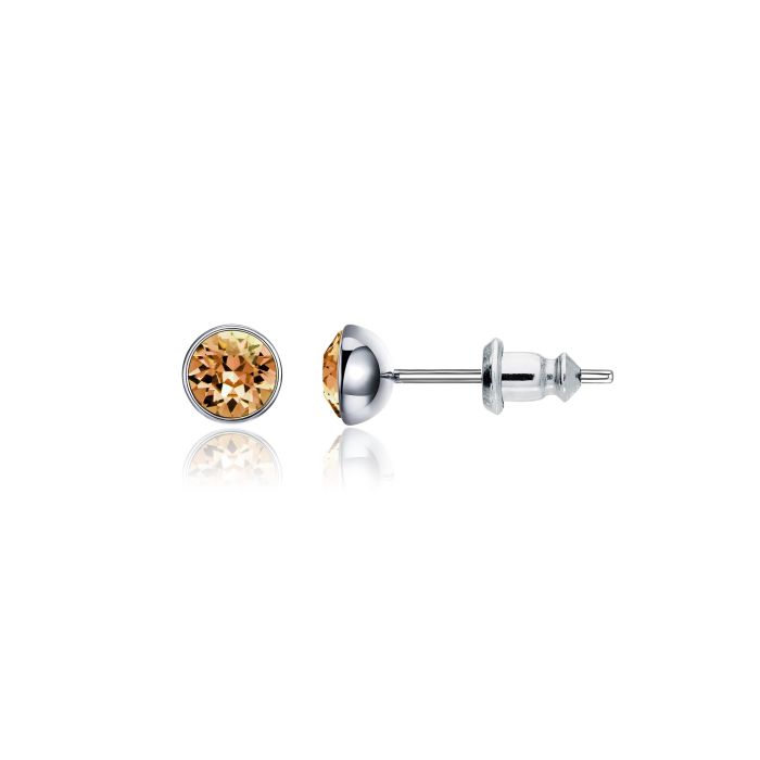Signature Stud Earrings with 3 Sizes Carat Light Topaz Swarovski Crystals Rhodium Plated