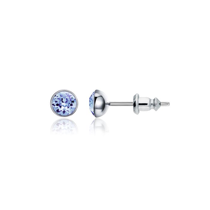 Signature Stud Earrings with 3 Sizes Crt Light Sapphire Swarovski Crystals Rhodium Plated